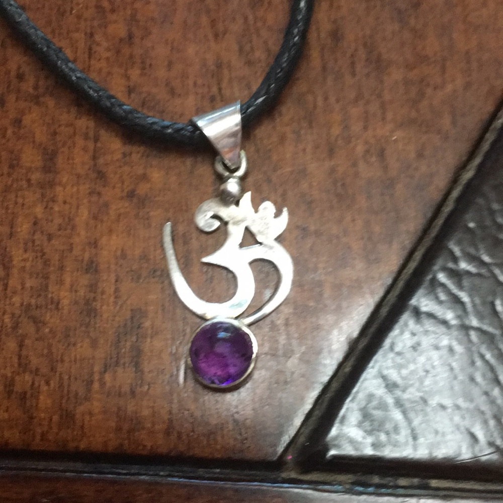 Amethyst sterling silver Om pendant